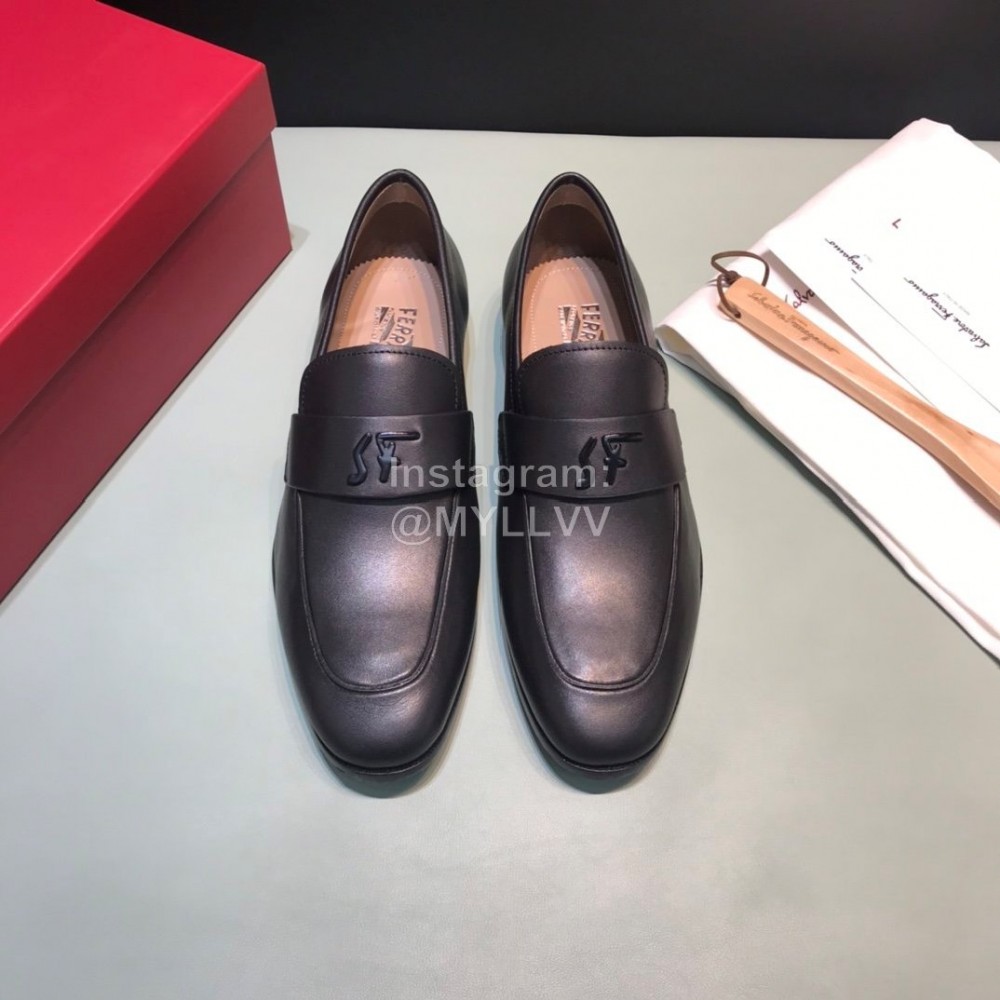 Ferragamo Soft Leather Business Casual Shoes For Men Black