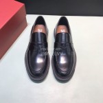 Ferragamo Black Leather Business Casual Shoes For Men 