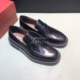 Ferragamo Black Leather Business Casual Shoes For Men 