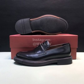 Ferragamo Black Leather Business Casual Shoes For Men 
