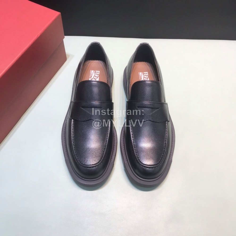 Ferragamo Black Palmprint Leather Business Casual Shoes For Men 