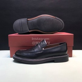 Ferragamo Black Palmprint Leather Business Casual Shoes For Men 