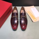 Ferragamo Calf Leather Gancini Buckle Business Shoes For Men Black