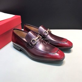 Ferragamo Calf Leather Gancini Buckle Business Shoes For Men Black