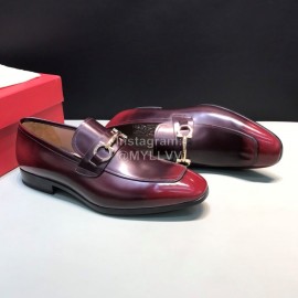 Ferragamo Calf Leather Gancini Buckle Business Shoes For Men Black