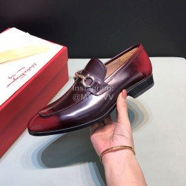 Ferragamo Calf Leather Gancini Buckle Business Shoes For Men Black