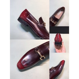 Ferragamo Calf Leather Gancini Buckle Business Shoes For Men Black