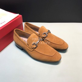 Ferragamo Velvet Cowhide Gancini Buckle Business Shoes For Men Tan