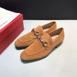 Ferragamo Velvet Cowhide Gancini Buckle Business Shoes For Men Tan