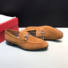 Ferragamo Velvet Cowhide Gancini Buckle Business Shoes For Men Tan