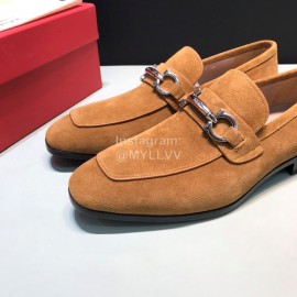 Ferragamo Velvet Cowhide Gancini Buckle Business Shoes For Men Tan