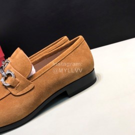 Ferragamo Velvet Cowhide Gancini Buckle Business Shoes For Men Tan