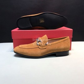 Ferragamo Velvet Cowhide Gancini Buckle Business Shoes For Men Tan