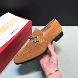 Ferragamo Velvet Cowhide Gancini Buckle Business Shoes For Men Tan