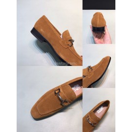 Ferragamo Velvet Cowhide Gancini Buckle Business Shoes For Men Tan