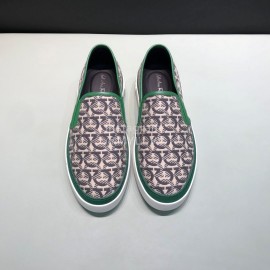 Ferragamo Printed Leather Casual Shoes For Men Green