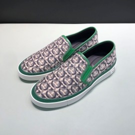 Ferragamo Printed Leather Casual Shoes For Men Green