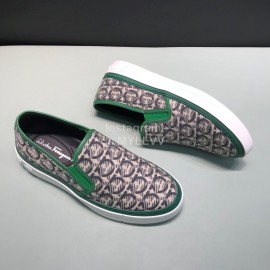 Ferragamo Printed Leather Casual Shoes For Men Green