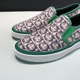 Ferragamo Printed Leather Casual Shoes For Men Green