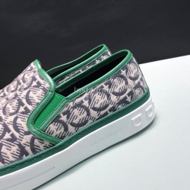 Ferragamo Printed Leather Casual Shoes For Men Green