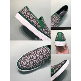 Ferragamo Printed Leather Casual Shoes For Men Green