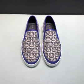 Ferragamo Printed Leather Casual Shoes For Men Blue