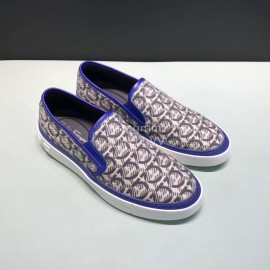 Ferragamo Printed Leather Casual Shoes For Men Blue
