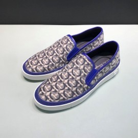 Ferragamo Printed Leather Casual Shoes For Men Blue