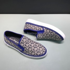 Ferragamo Printed Leather Casual Shoes For Men Blue