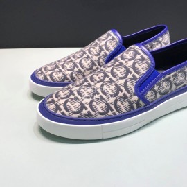 Ferragamo Printed Leather Casual Shoes For Men Blue