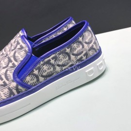 Ferragamo Printed Leather Casual Shoes For Men Blue