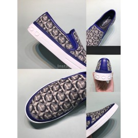 Ferragamo Printed Leather Casual Shoes For Men Blue