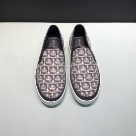 Ferragamo Printed Leather Casual Shoes For Men Black