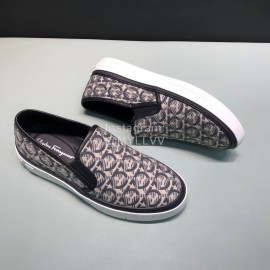 Ferragamo Printed Leather Casual Shoes For Men Black