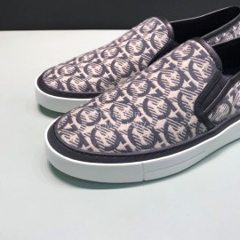 Ferragamo Printed Leather Casual Shoes For Men Black