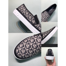 Ferragamo Printed Leather Casual Shoes For Men Black