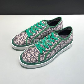 Ferragamo Printed Leather Lace Up Casual Shoes For Men Green
