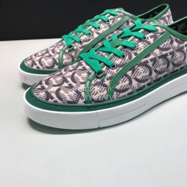 Ferragamo Printed Leather Lace Up Casual Shoes For Men Green
