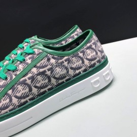 Ferragamo Printed Leather Lace Up Casual Shoes For Men Green