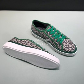 Ferragamo Printed Leather Lace Up Casual Shoes For Men Green