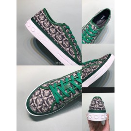 Ferragamo Printed Leather Lace Up Casual Shoes For Men Green