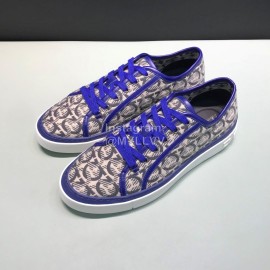Ferragamo Printed Leather Lace Up Casual Shoes For Men Blue