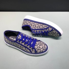 Ferragamo Printed Leather Lace Up Casual Shoes For Men Blue