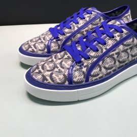Ferragamo Printed Leather Lace Up Casual Shoes For Men Blue