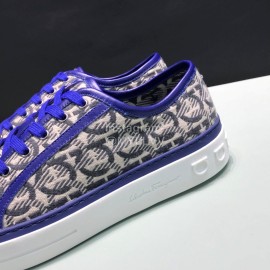 Ferragamo Printed Leather Lace Up Casual Shoes For Men Blue