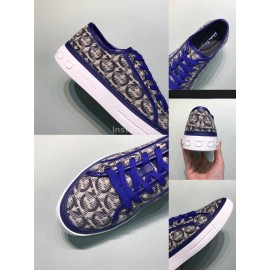 Ferragamo Printed Leather Lace Up Casual Shoes For Men Blue