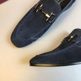 Ferragamo Cowhide Velvet Gancini Buckle Casual Shoes For Men Navy