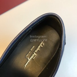 Ferragamo Cowhide Velvet Gancini Buckle Casual Shoes For Men Navy