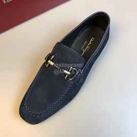 Ferragamo Cowhide Velvet Gancini Buckle Casual Shoes For Men Navy