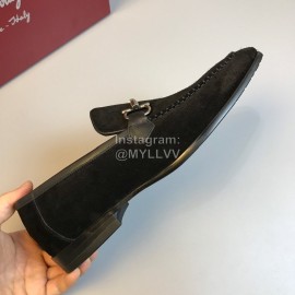 Ferragamo Cowhide Velvet Gancini Buckle Casual Shoes For Men Black